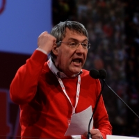 Foto Nicoloro G.  07/05/2014  Rimini     Seconda giornata del 17° Congresso della CGIL. nella foto Maurizio Landini durante il suo accalorato intervento.