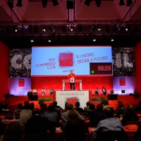 Foto Nicoloro G.  07/05/2014  Rimini     Seconda giornata del 17° Congresso della CGIL. nella foto Maurizio Landini durante il suo accalorato intervento.
