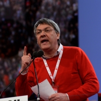 Foto Nicoloro G.  07/05/2014  Rimini     Seconda giornata del 17° Congresso della CGIL. nella foto Maurizio Landini durante il suo accalorato intervento.