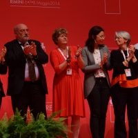 Foto Nicoloro G.  08/05/2014  Rimini  Terza e conclusiva giornata del 17° Congresso della CGIL. nella foto Susanna Camusso tra altri dirigenti CGIL alla fine del suo intervento.