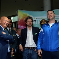 Foto Nicoloro G.   30/05/2014   Rimini   Si è aperta la 9° edizione di " Rimini Wellness ". nella foto da sinistra, Lorenzo Cagnoni, presidente di Rimini Fiera, il sindaco di Rimini Andrea Gnassi e il pluricampione di pugilato Roberto Bammarelle.