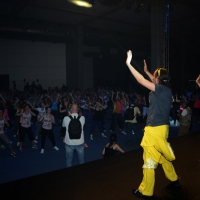 Foto Nicoloro G.   30/05/2014   Rimini   Si è aperta la 9° edizione di " Rimini Wellness ". nella foto Paolo e Giulio Evangelista mentre dirigono la prima lezione in anteprima mondiale di Dansyng 3D by Freddy, durante la quale le partecipanti indossano occhiali 3D per seguire un filmato.