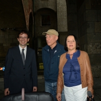 Foto Nicoloro G.  26/06/2014  Milano   Presentazione della mostra " Genesi " del fotografo brasiliano Sebastiao Salgado, allestita nella sede del Palazzo della Ragione. nella foto al centro il fotografo Sebastiao Salgado con la moglie Lelia Wanick, curatrice della mostra, e l' assessore Filippo Del Corno.