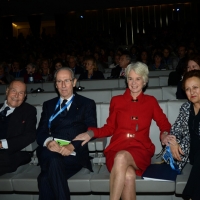 Foto Nicoloro G.   14/11/2014   Milano     Sesta Conferenza Mondiale \" Science for Peace \" dal titolo \" Pace come condizione del benessere \". nella foto da sinistra Umberto Veronesi, presidente di Science for Peace, il super manager Bruno Ermolli, Kathleen Kennedy Townsend, vicepresidente di Science for Peace,  e Shirin Ebadi,  premio Nobel per la Pace 2003.