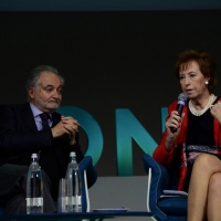 Foto Nicoloro G.  09/04/2015  Comunità di San Patrignano- Coriano ( Rimini )   Seconda edizione del Positive Economy Forum, due giorni di conferenze e dibattiti per pensare un nuovo modello economico per le generazioni future.  nella foto Jacques Attali, presidente Positive Economy Forum, e Letizia Moratti, co-fondatrice Fondazione San Patrignano.