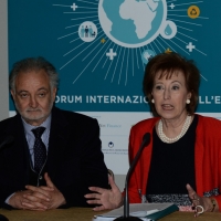 Foto Nicoloro G.  09/04/2015  Comunità di San Patrignano- Coriano ( Rimini )   Seconda edizione del Positive Economy Forum, due giorni di conferenze e dibattiti per pensare un nuovo modello economico per le generazioni future.  nella foto Jacques Attali, presidente Positive Economy Forum, e Letizia Moratti, co-fondatrice Fondazione San Patrignano.