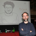 Foto Nicoloro G.   02/10/2020   Ravenna          \' Seduti accanto a Zaky \' e\' un\' iniziativa di solidarieta\', verso lo studente egiziano, organizzata dalla Biblioteca Classense di Ravenna. nella foto il graphic journalist Gianluca Costantini. disegnatore della sagoma dello studente egiziano.