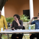 01/07/2021   Ravenna   Serata inaugurale dell' ottava edizione di ' Scrittura Festival '. nella foto da sinstra Maurizio Tarantino,direttore della Biblioteca Classense, Matteo Cavezzali,direttore di Scrittura Festival,e lo scrittore Nicola Lagioia, direttore del Salone Internazionale del Libro di Torino.