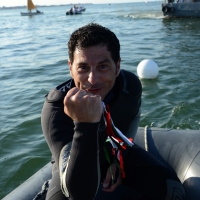 Foto Nicoloro G.  01/06/2014  Cervia ( Ravenna )  570° edizione dello " Sposalizio del Mare ". nella foto il vincitore di questa edizione Mauro Puntiroli del Circolo Nautico di Cervia.