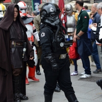 Foto Nicoloro G.   03/05/2015  Milano   Si è svolto lo " Star Wars Day " che ha richiamato una moltitudine di appassionati della saga cinematografica di fantascienza di Star Wars. nella foto lungo il corteo della parata che ha attraversato il centro della città.
