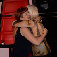 Foto Nicoloro G.  10/03/2014  Milano   Presentazione della seconda edizione della trasmissione di Rai 2 " The Voice of Italy ". nella foto l' abbraccio tra Raffaella Carrà  e la cantante Noemi.