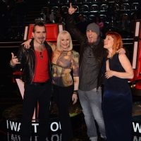Foto Nicoloro G.  10/03/2014  Milano   Presentazione della seconda edizione della trasmissione di Rai 2 " The Voice of Italy ". nella foto da sinistra Piero Pelù, Raffaella Carrà , J-Ax e Noemi.