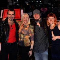 Foto Nicoloro G.  10/03/2014  Milano   Presentazione della seconda edizione della trasmissione di Rai 2 " The Voice of Italy ". nella foto da sinistra Piero Pelù, Raffaella Carrà , J-Ax e Noemi.