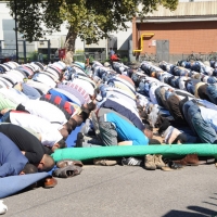 Foto Nicoloro G.  10/09/2010  Milano Primo venerdì di preghiera per la comunità islamica dopo la fine del Ramadan. nella foto La comunità in preghiera all\'aperto