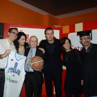 Foto Nicoloro G. 13/11/2013 Milano Ospiti della trasmissione su Radio2 ” Caterpillar AM – La Sfida ”. nella foto Filippo Solibello – Natascha Lusenti – Dan Peterson – Simone Pianigiani – Cinzia Poli – Marco Ardemagni
