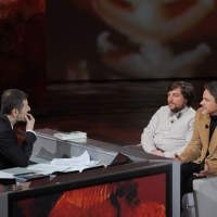Foto Nicoloro G. 01/01/2012 Milano Trasmissione televisiva su Rai3 " Che tempo che fa " condotta da Fabio Fazio e interamente dedicata al ricordo dello scalatore ed esploratore Walter Bonatti. nella foto Fabio Fazio – Luca Mercalli – Marco Albino Ferrari