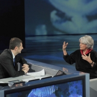 Foto Nicoloro G. 01/01/2012 Milano Trasmissione televisiva su Rai3 " Che tempo che fa " condotta da Fabio Fazio e interamente dedicata al ricordo dello scalatore ed esploratore Walter Bonatti. nella foto Fabio Fazio – Rossana Podestà