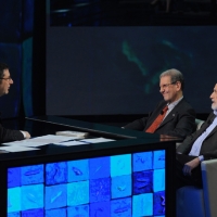 Foto Nicoloro G. 20/01/2013 Milano, Trasmissione televisiva su Rai3 ”Che tempo che fa” condotta da Fabio Fazio. nella foto Fabio Fazio – Salvatore Settis – Carlo Petrini