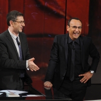 Foto Nicoloro G. 20/01/2013 Milano, Trasmissione televisiva su Rai3 ”Che tempo che fa” condotta da Fabio Fazio. nella foto Fabio Fazio – Carlo Conti 