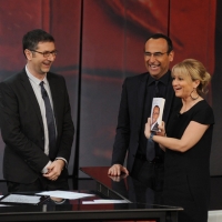 Foto Nicoloro G. 20/01/2013 Milano, Trasmissione televisiva su Rai3 ”Che tempo che fa” condotta da Fabio Fazio. nella foto Fabio Fazio – Carlo Conti – Luciana Littizzetto