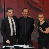 Foto Nicoloro G. 20/01/2013 Milano, Trasmissione televisiva su Rai3 ”Che tempo che fa” condotta da Fabio Fazio. nella foto Fabio Fazio – Carlo Conti – Luciana Littizzetto   