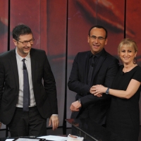 Foto Nicoloro G. 20/01/2013 Milano, Trasmissione televisiva su Rai3 ”Che tempo che fa” condotta da Fabio Fazio. nella foto Fabio Fazio – Carlo Conti – Luciana Littizzetto   