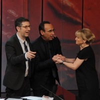Foto Nicoloro G. 20/01/2013 Milano, Trasmissione televisiva su Rai3 ”Che tempo che fa” condotta da Fabio Fazio. nella foto Fabio Fazio – Carlo Conti – Luciana Littizzetto   