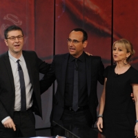 Foto Nicoloro G. 20/01/2013 Milano, Trasmissione televisiva su Rai3 ”Che tempo che fa” condotta da Fabio Fazio. nella foto Fabio Fazio – Carlo Conti – Luciana Littizzetto   