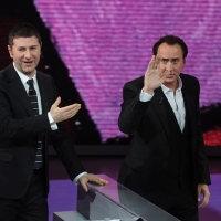 Foto Nicoloro G. 28/01/2012 Milano Trasmissione televisiva su Rai3 ” Che tempo che fa ” condotta da Fabio Fazio. nella foto Fabio Fazio – Nicolas Cage