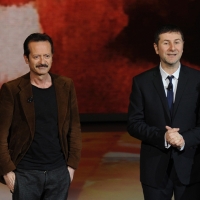 Foto Nicoloro G. 29/01/2012 Milano Trasmissione televisiva su Rai3 " Che tempo che fa " condotta da Fabio Fazio. nella foto Rocco Papaleo – Fabio Fazio