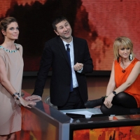 Foto Nicoloro G. 29/01/2012 Milano Trasmissione televisiva su Rai3 " Che tempo che fa " condotta da Fabio Fazio. nella foto Filippa Lagerback – Fabio Fazio – Luciana Littizzetto