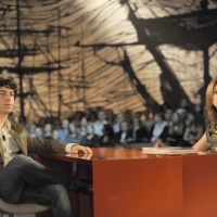 Foto Nicoloro G. 01/10/2010 Milano, Puntata della trasmissione \" Invasioni barbariche \"  su La7 e condotta da Daria Bignardi. nella foto Renzo Bossi – Daria Bignardi