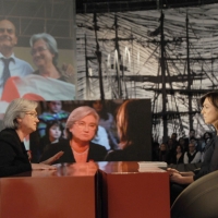 Foto Nicoloro G. 04/03/2011 Milano Trasmissione televisiva su La7 " Invasioni barbariche " condotta da Daria Bignardi. nella foto Rosy Bindi – Daria Bignardi