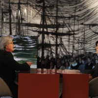 Foto Nicoloro G. 04/03/2011 Milano Trasmissione televisiva su La7 " Invasioni barbariche " condotta da Daria Bignardi. nella foto Rosy Bindi – Daria Bignardi