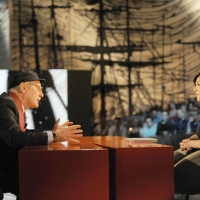 Foto Nicoloro G. 08/04/2011 Milano Trasmissione televisiva su La7 " Invasioni barbariche " condotta da Daria Bignardi. nella foto Antonio Pennacchi – Daria Bignardi