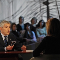 Foto Nicoloro G. 11/02/2011 Milano Trasmissione televisiva su La7 " Invasioni barbariche " condotta da Daria Bignardi. nella foto Pier Ferdinando Casini – Daria Bignardi