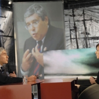 Foto Nicoloro G. 11/02/2011 Milano Trasmissione televisiva su La7 " Invasioni barbariche " condotta da Daria Bignardi. nella foto Pier Ferdinando Casini – Daria Bignardi