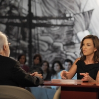 Foto Nicoloro G. 12/11/2010 Milano, Trasmissione televisiva "Le Invasioni barbariche" in programmazione su La7 e condotta da Daria Bignardi. nella foto Eugenio Scalfari – Daria Bignardi