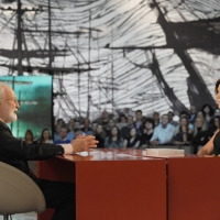 Foto Nicoloro G. 12/11/2010 Milano, Trasmissione televisiva "Le Invasioni barbariche" in programmazione su La7 e condotta da Daria Bignardi. nella foto Eugenio Scalfari – Daria Bignardi
