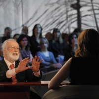 Foto Nicoloro G. 12/11/2010 Milano, Trasmissione televisiva "Le Invasioni barbariche" in programmazione su La7 e condotta da Daria Bignardi. nella foto Eugenio Scalfari – Daria Bignardi