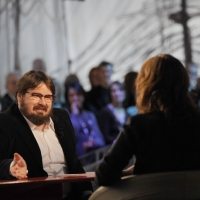 Foto Nicoloro G. 21/01/2011 Milano Trasmissione televisiva su La7 " Invasioni barbariche " condotta da Daria Bignardi. nella foto Giuseppe Battiston – Daria Bignardi