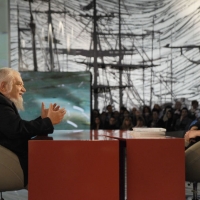 Foto Nicoloro G. 28/01/2011 Milano Trasmissione televisiva su La7 \" Invasioni barbariche \" condotta da Daria Bignardi. nella foto Enzo Bianchi – Daria Bignardi