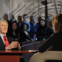 Foto Nicoloro G. 28/01/2011 Milano Trasmissione televisiva su La7 " Invasioni barbariche " condotta da Daria Bignardi. nella foto Corrado Augias – Daria Bignardi