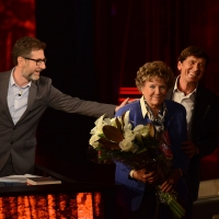 Foto Nicoloro G.  01/11/2015  Milano   Trasmissione televisiva su Rai 3 ' Che tempo che fa '. nella foto Fabio Fazio con la scrittrice Dacia Maraini e il cantante Gianni Morandi.