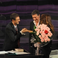 Foto Nicoloro G. 04/11/2012 Milano Trasmissione televisiva su Rai3 ” Che tempo che fa ” condotta da Fabio Fazio. nella foto Fabio Fazio – Sergio Castellitto – Penelope Cruz