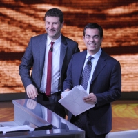Foto Nicoloro G. 05/03/2011 Milano Trasmissione televisiva su Rai3 " Che tempo che fa " condotta da Fabio Fazio. nella foto Fabio Fazio – Giovanni Floris
