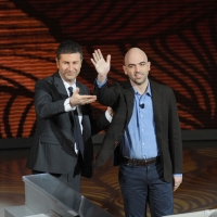 Foto Nicoloro G. 06/03/2011 Milano Trasmissione televisiva su Rai3 " Che tempo che fa " condotta da Fabio Fazio. nella foto Fabio Fazio – Roberto Saviano