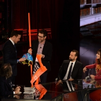 Foto Nicoloro G. 09-01-2016 Milano Trasmissione televisiva su Rai 3 ' Che fuori tempo che fa '. nella foto da sinistra Gigi Marzullo, Christof Innerhofer, Fabio Fazio, Fabio Volo, Miriam Leone.