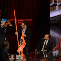 Foto Nicoloro G. 09-01-2016 Milano Trasmissione televisiva su Rai 3 ' Che fuori tempo che fa '. nella foto da sinistra Gigi Marzullo, Christof Innerhofer, Fabio Fazio, Fabio Volo, Miriam Leone.