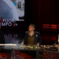 Foto Nicoloro G. 09-01-2016 Milano Trasmissione televisiva su Rai 3 ' Che fuori tempo che fa '. nella foto da sinistra Fabio Fazio, Vincenzo Salemme e Tosca D' Aquino.